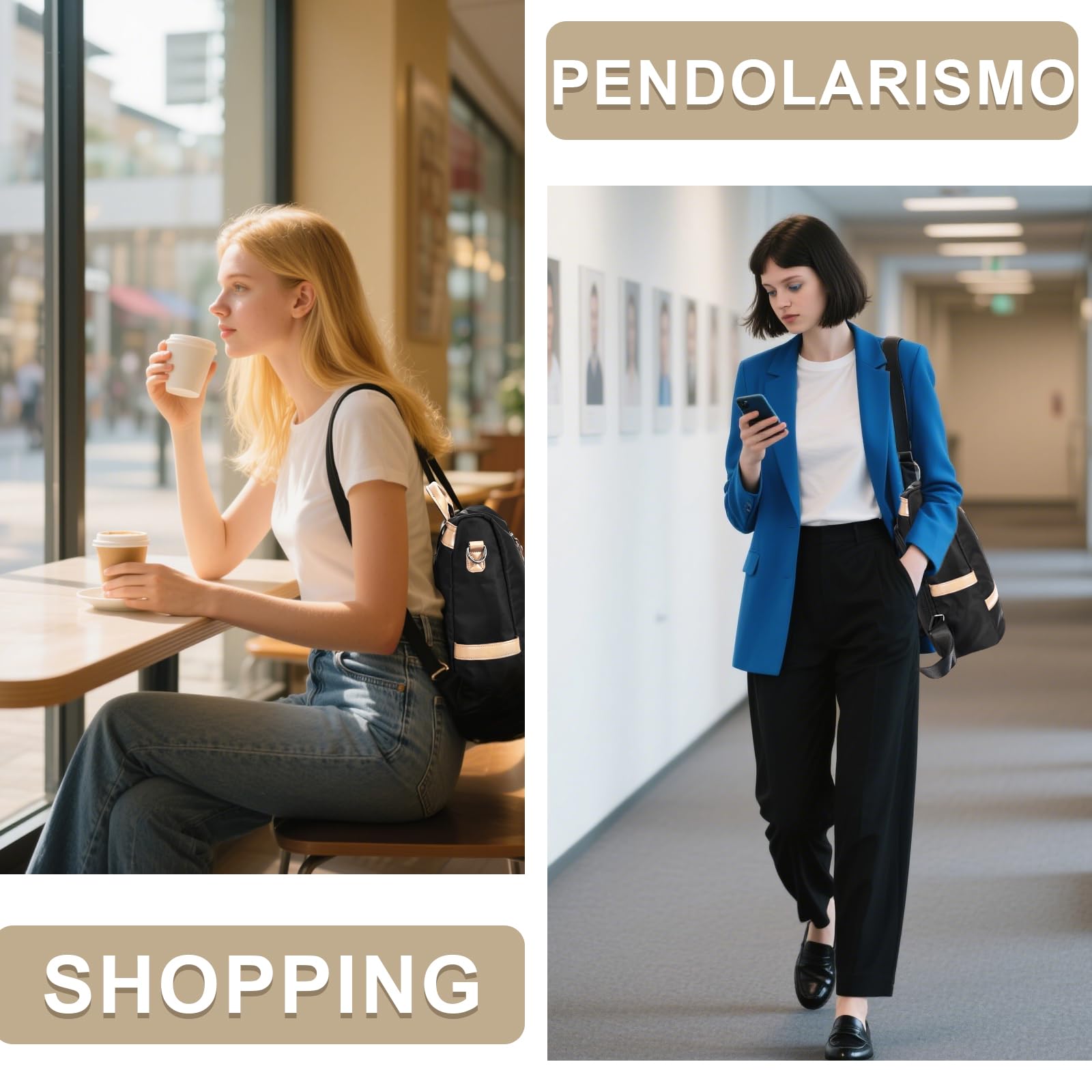 Eshow Zaino Donna Antifurto, Zainetto Casual 3 in 1, Borsa Zaini per Viaggio Scuola Lavoro Shopping e Università