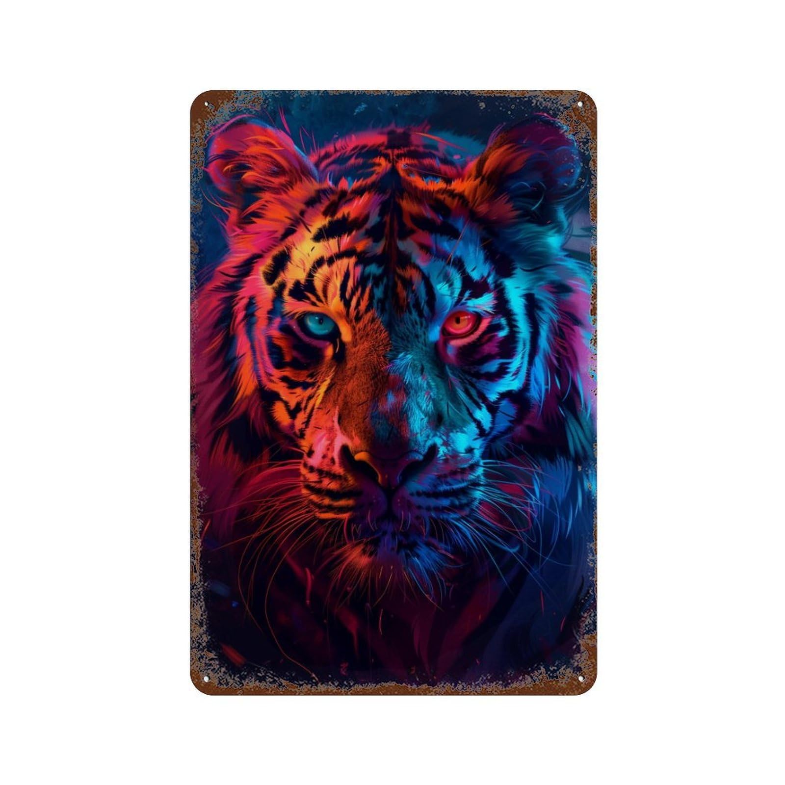 Neon Tiger Portrait Decorative Tin Sign 11.8"x7.9", Rustic Home Decor for Cafe, Home Bar And Lounge Decor