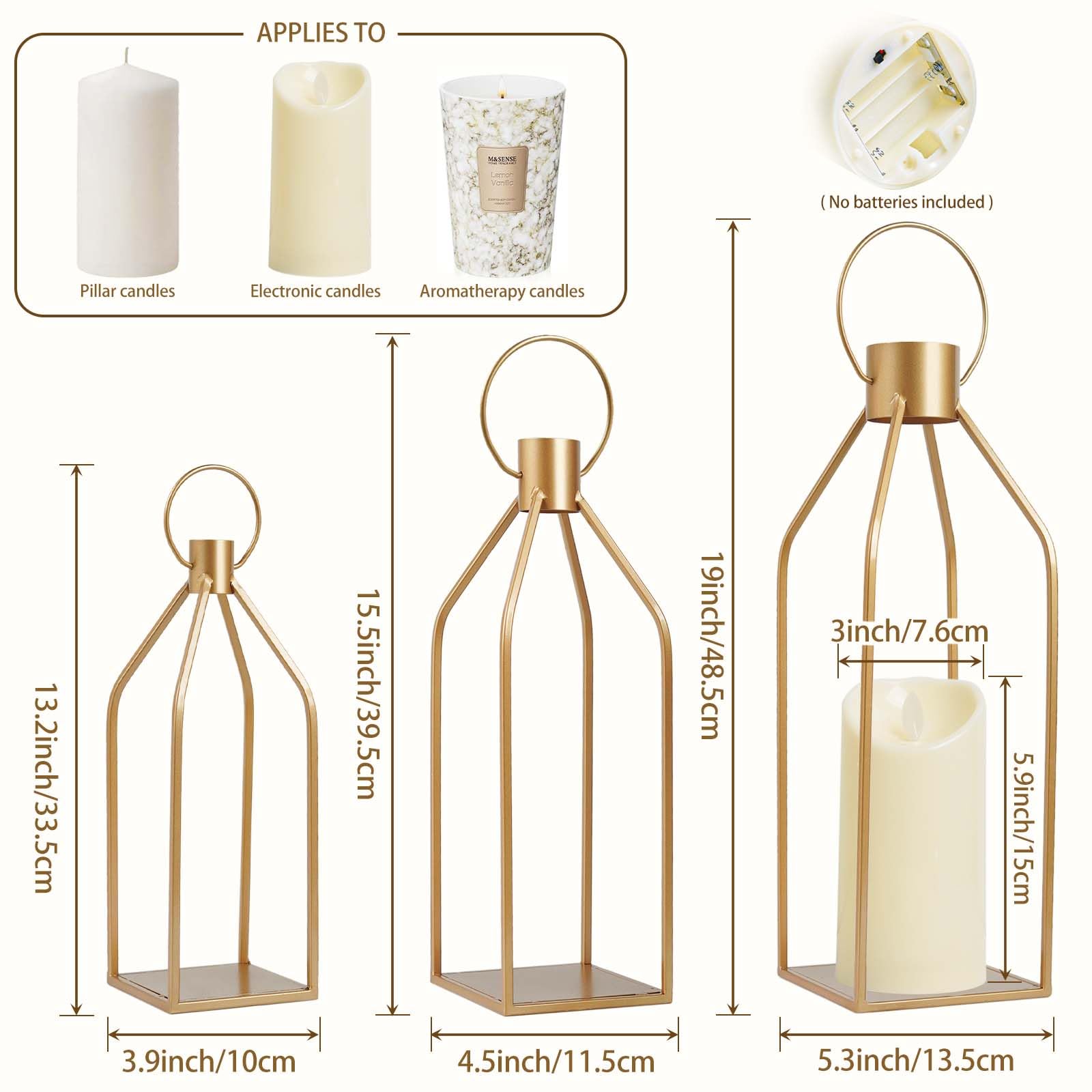 Lot de 6 lanternes décoratives dorées élégantes en métal avec bougies LED vacillantes, décoration pour maison, mariage, Noël (piles AAA non incluses)