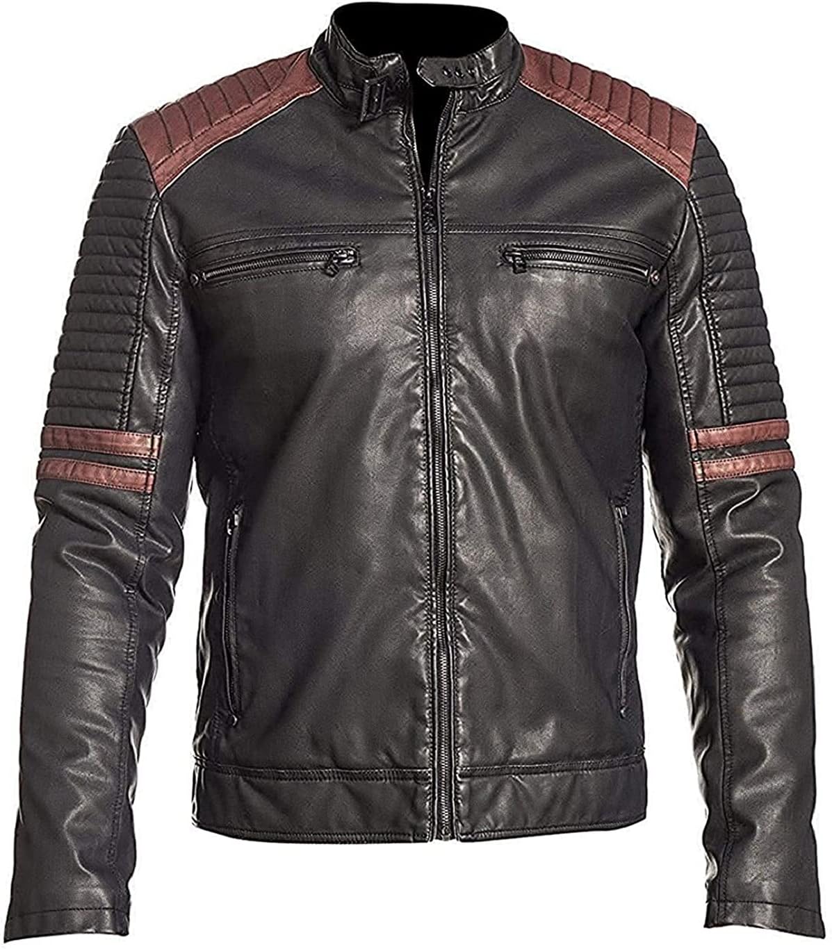 Mens Speedster Red and Black Cafe Racer Motorcycle Retro Biker Leather Jacket