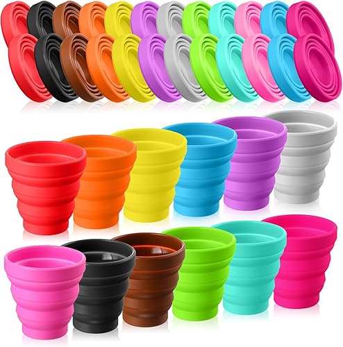 Miniatura 7 de Umigy 24 vasos plegables de silicona para viajes, portátil, coloridos, reutilizables, plegables, expandibles, para niños, viajes, senderismo, 12