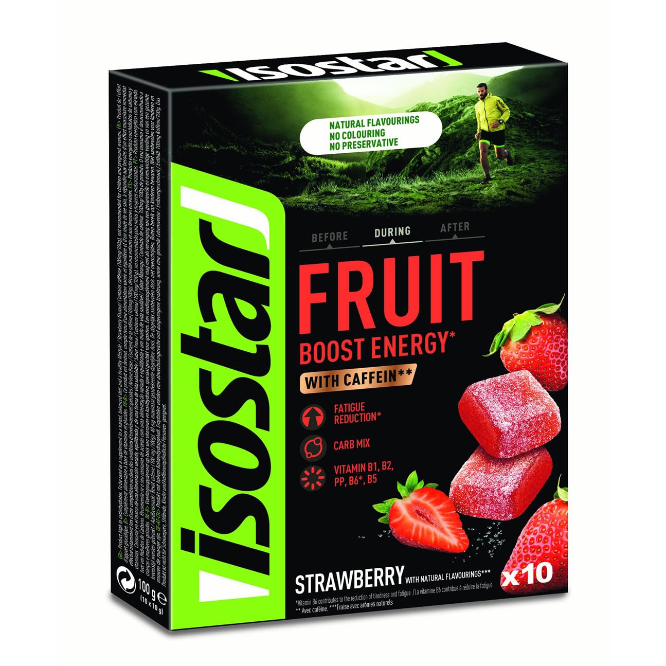ISOSTAR – Energy Fruit Boost Erdbeere – Fruchtpaste für Sportler mit Koffein & natürlichem Aroma – Verringert Müdigkeit – Ohne Farb- & Konservierungsstoffe – 10 x 10 g