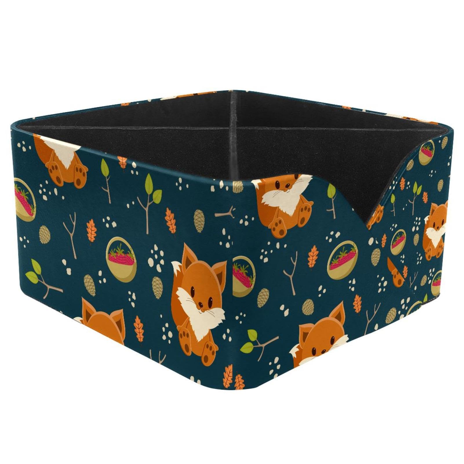 KengjuTesu Cute Fox Desktop Organizer Pen Holder, Rectangular Pencil Cup for Office, Study and Makeup Stations