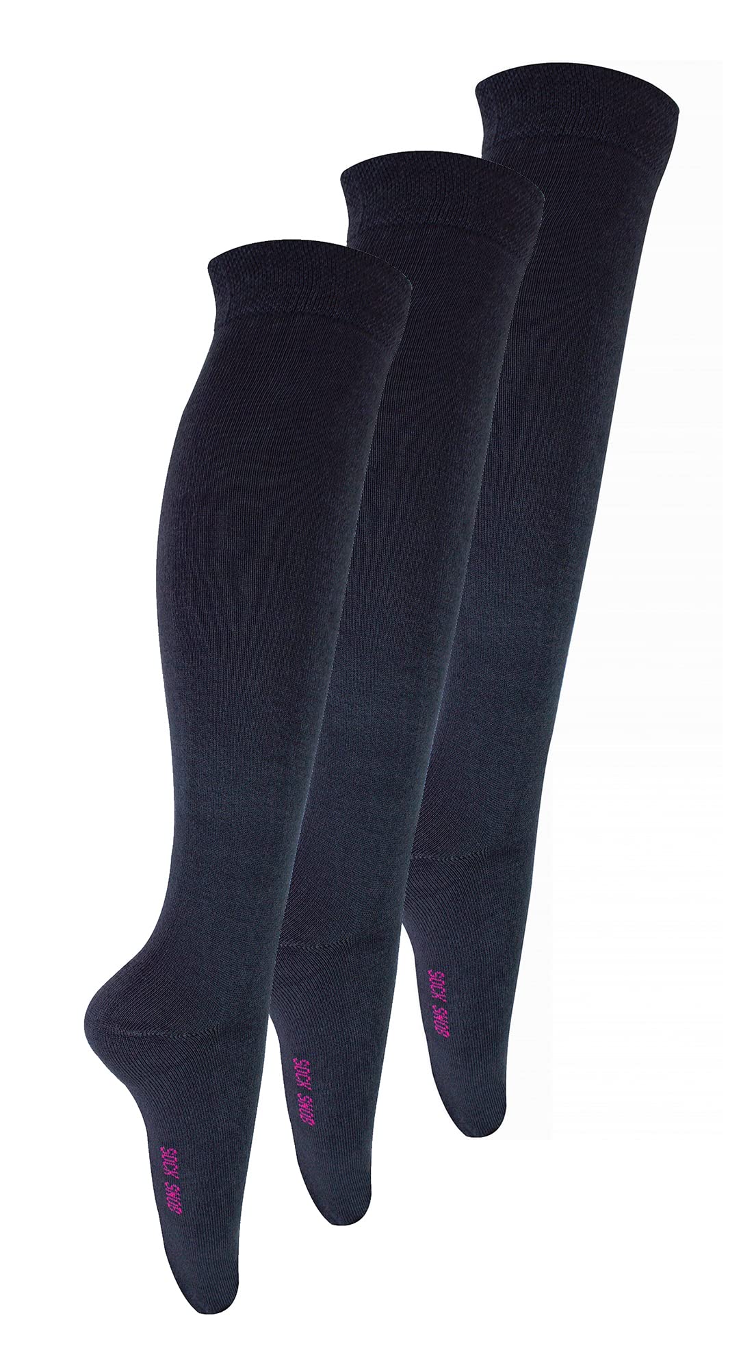 Sock Snob 3 Pair Girls Knee High Bamboo Plain Long School Socks for Kids