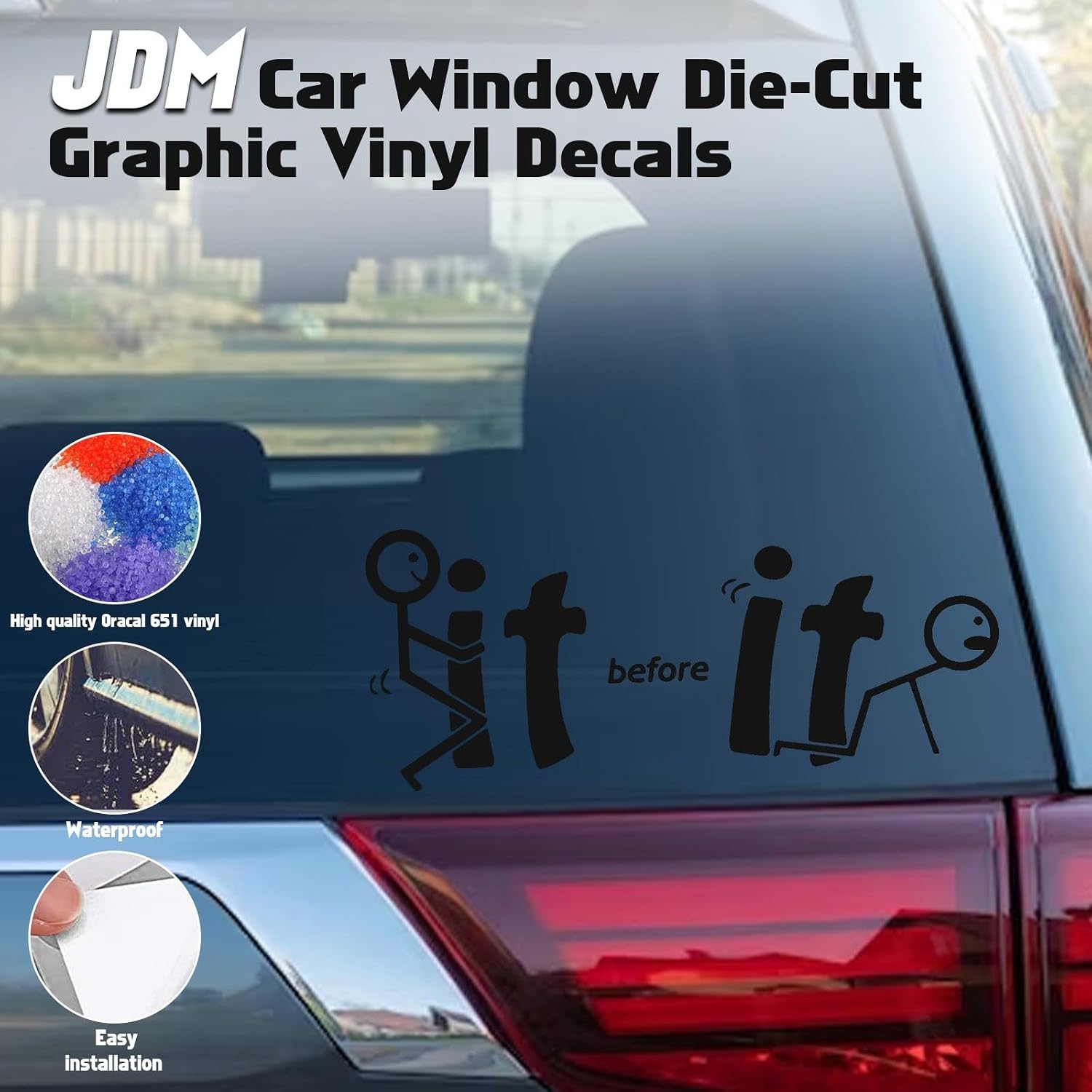 x xotic tech 3Pcs Fu-ck It Before It Funny JDM Sticker Decal Vinyl Graphic for Cars Bumper Window Trucks Vans Walls Laptop 3" x 7" (Black) image 2