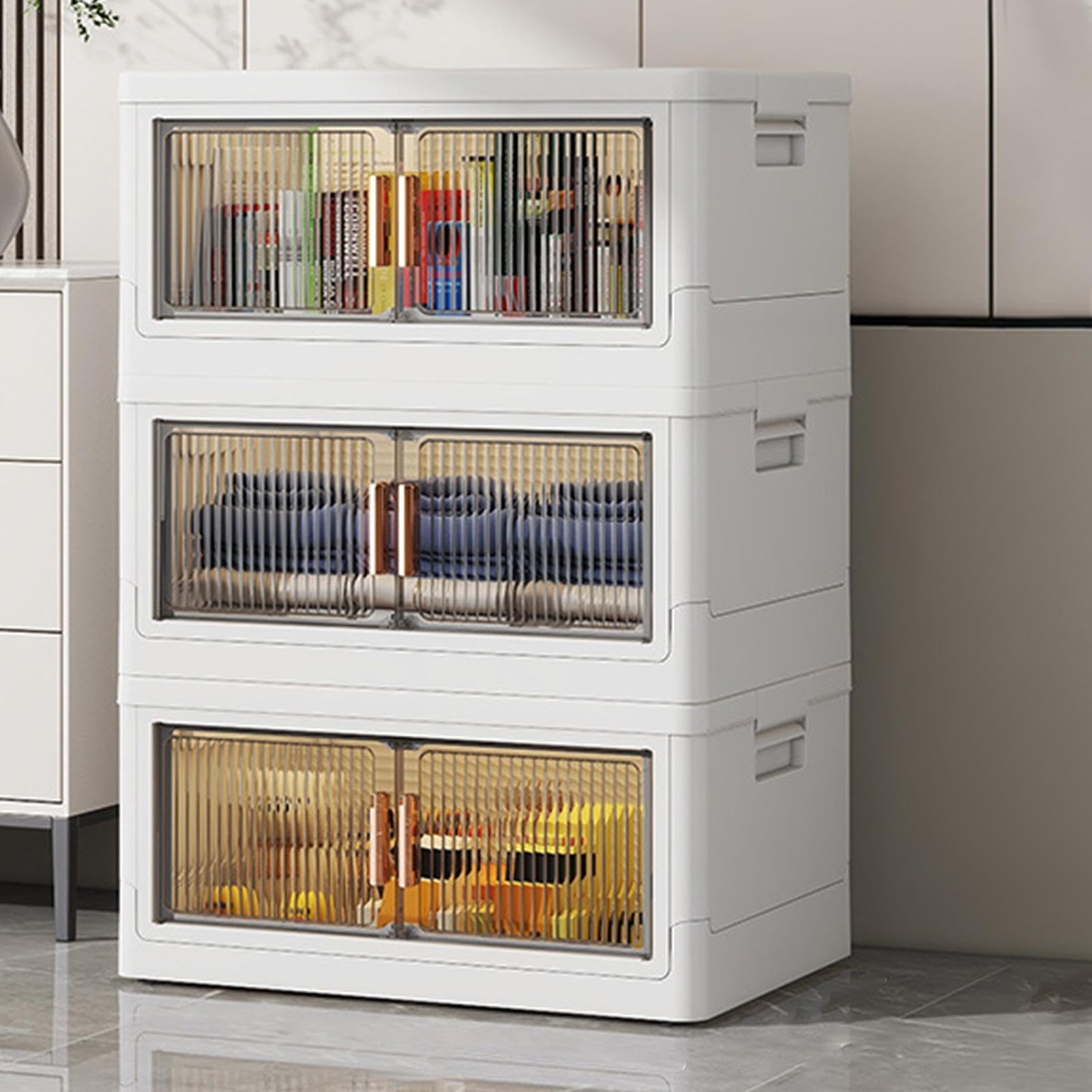 Caja de almacenamiento apilable con tapa, organizadores multiusos para manualidades y almacenamiento | Contenedores de almacenamiento visualizados con tapa con puertas, caja de almacenamiento para | manualidades y almacenamiento | Contenedores de almacena