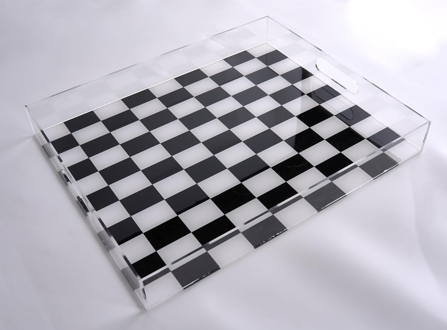 Urban Lifestyle Black & White Checkered Acrylic Tray,Decorative Tray with Cut Out Handles, 15"x12"