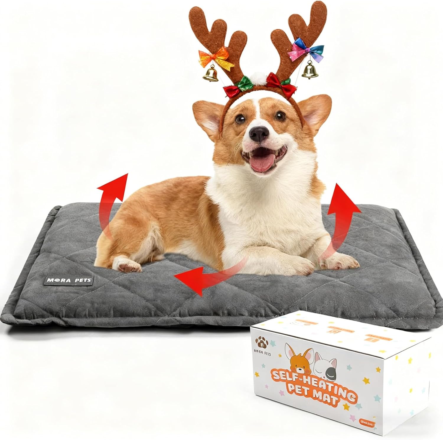 mora pets self heating cat bed self warming cat ped ultra warm thermal pet bed mat 30 x 21 inches with removable cover outdoor indoor for cats and small medium dogs machine washable suede grey 30"l x 21"w x 2"th