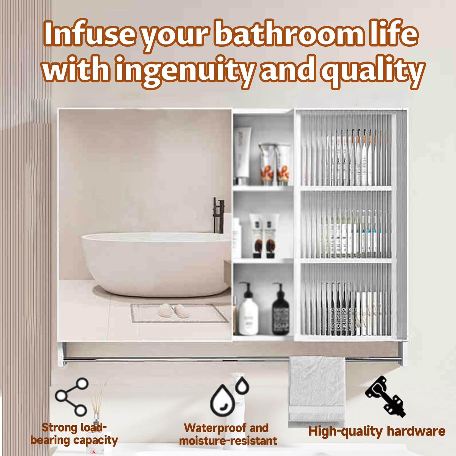 Gabinetes de Espejo de baño montados en la Pared Armario Baño con Espejo,Fuerte, Estable y Duradero/Gran Espacio de Almacenamiento/Espejo de Alta definición(Gray,60cm/23.6in)