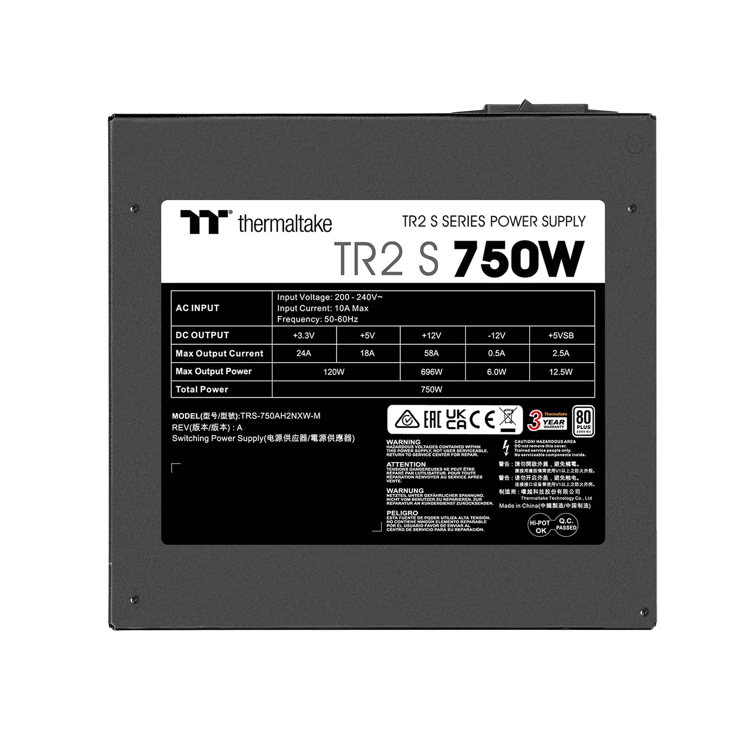 Thermaltake TR2 S 750 W | Non Modular | 80 Plus | EU | All Flat Cables | Cicha praca | Hydraulicznie zamontowany wentylator