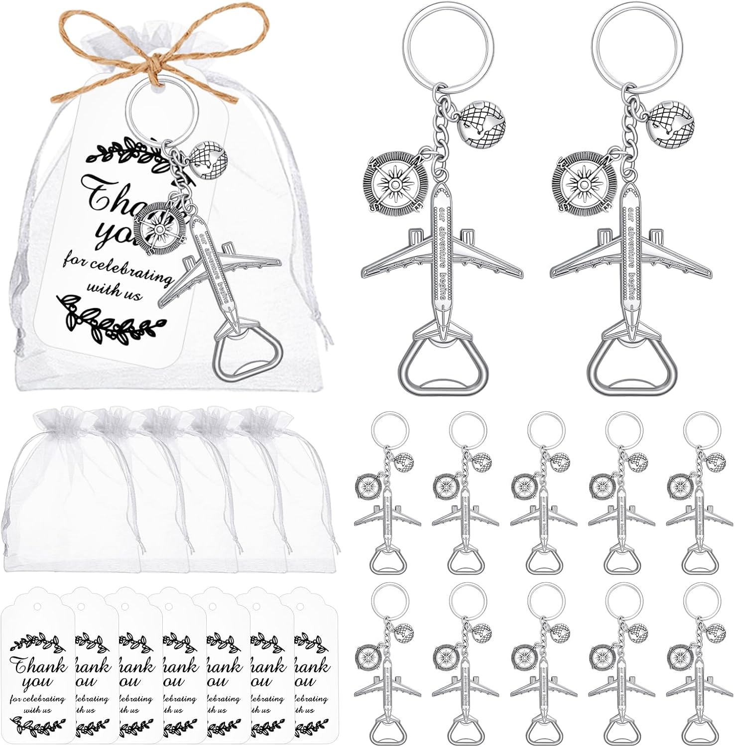 50PCS Airplane Bottle Opener for Travel Party Favors Air Plane Beer Bottle Openers for Guests,Party Souvenirs or Decorations (Sliver Letter)