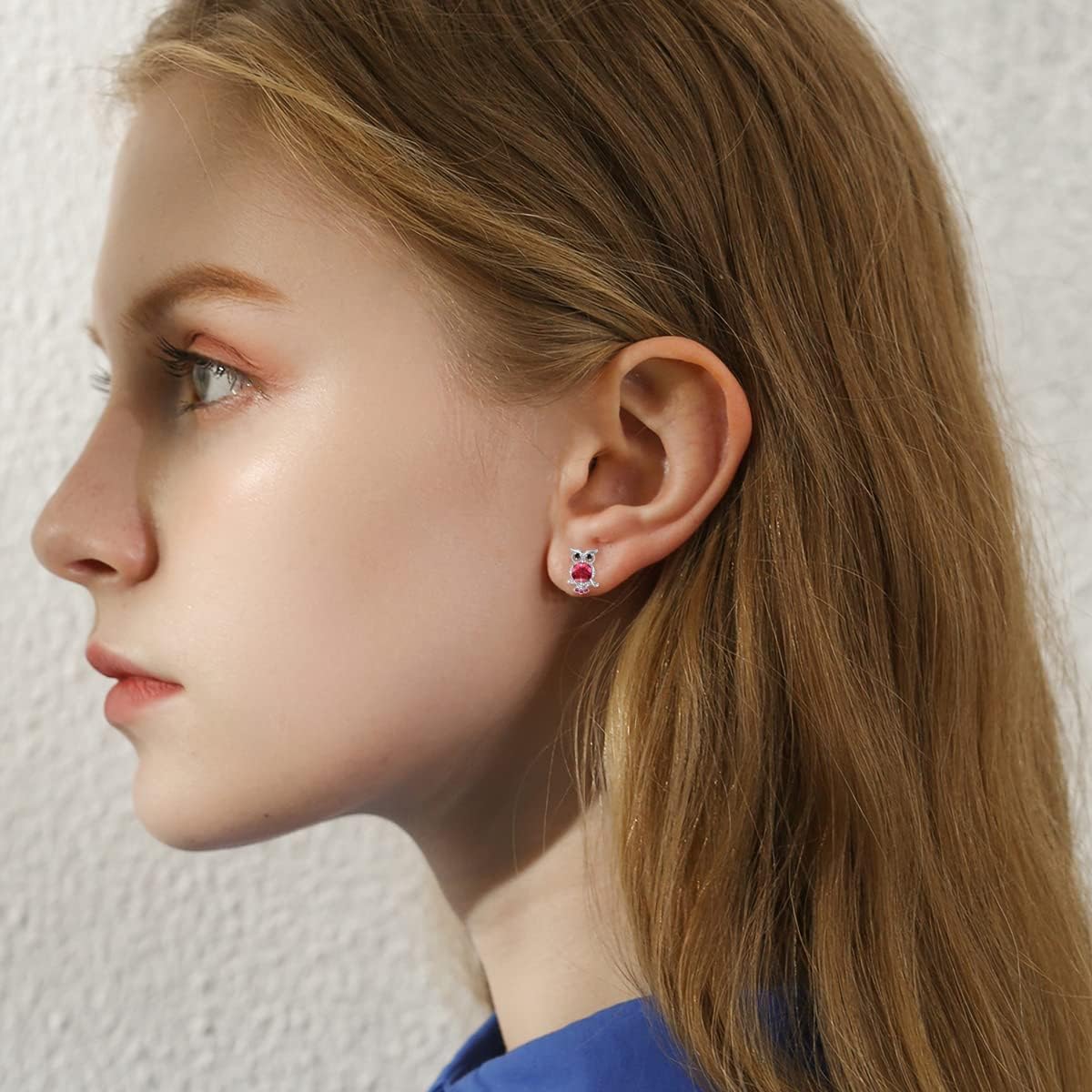 POPKIMI Owls Earring S925 Sterling Silver Owl Earrings Owl Jewelry Owls Gifts for Daughter Granddaughter,July Birthstone Earrings (07-Jul)