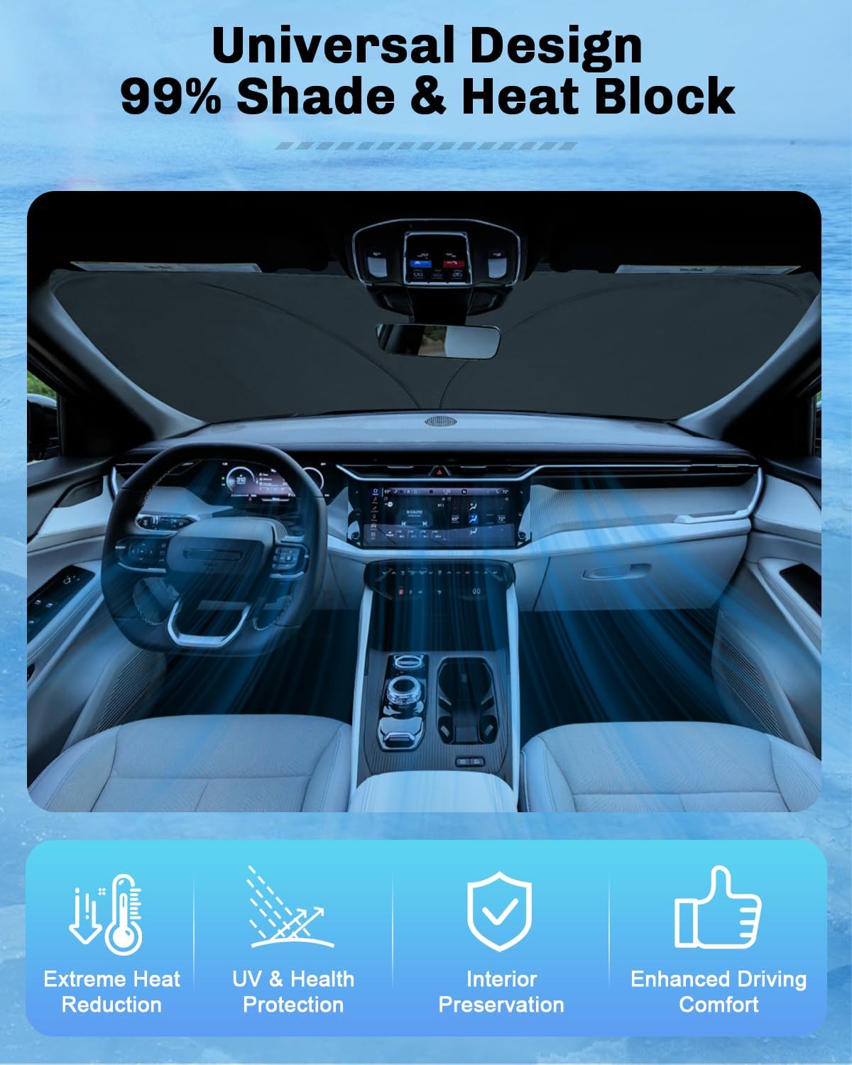 SXCY for 2026 Jeep Cherokee Windshield Sunshade for 2026 Jeep Cherokee Accessories 2026 Cherokee Sunshade Windshield 2026 Cherokee Foldable Sunshade