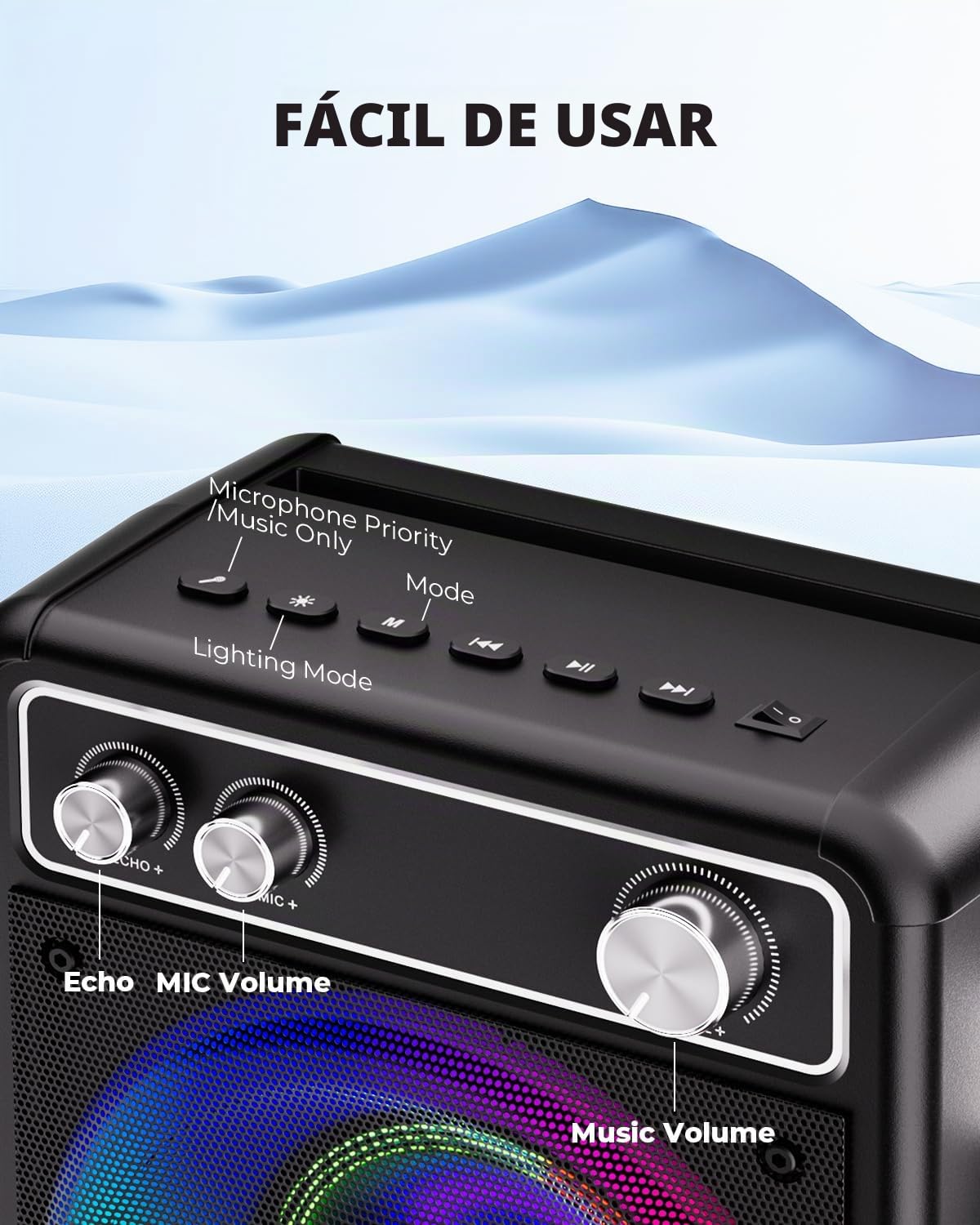 BONAOK Karaoke Profesional Inalámbricos con 2 Micrófonos, Máquina de Karaoke con luz Altavoces Bluetooth Sistema PA Soporte FM/USB/TF Card/Rec/AUX para la Fiesta al Aire Libre/Interior