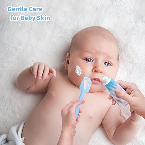Miniatura 3 de Paquete de 3 espátulas aplicadoras de crema para pañales de bebé, espátula de silicona suave para pasta de glúteos con base de ventosa (cian, rosa,