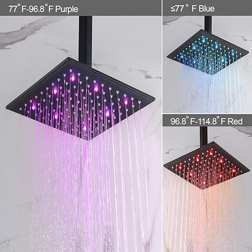 Miniatura 4 de Juego de grifo de ducha LED montado en el techo, cabezal de ducha de lluvia de 10 pulgadas con rociador de mano 2 en 1, sistema de ducha LED,