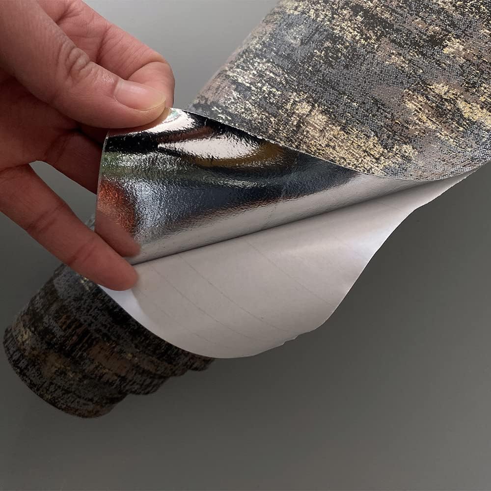 Classic Charcoal Gold Wallpaper Distressed Metallic Wallcovering Peel and Stick Wall Paper Texture Self Adhesive,20.5 in.W X 236.0 in. L