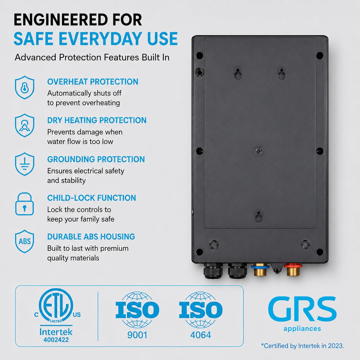 GRS Calentador de agua eléctrico sin tanque 13 KW 240 V, calentador de agua caliente instantáneo para toda la casa con pantalla digital, ducha y cocina
