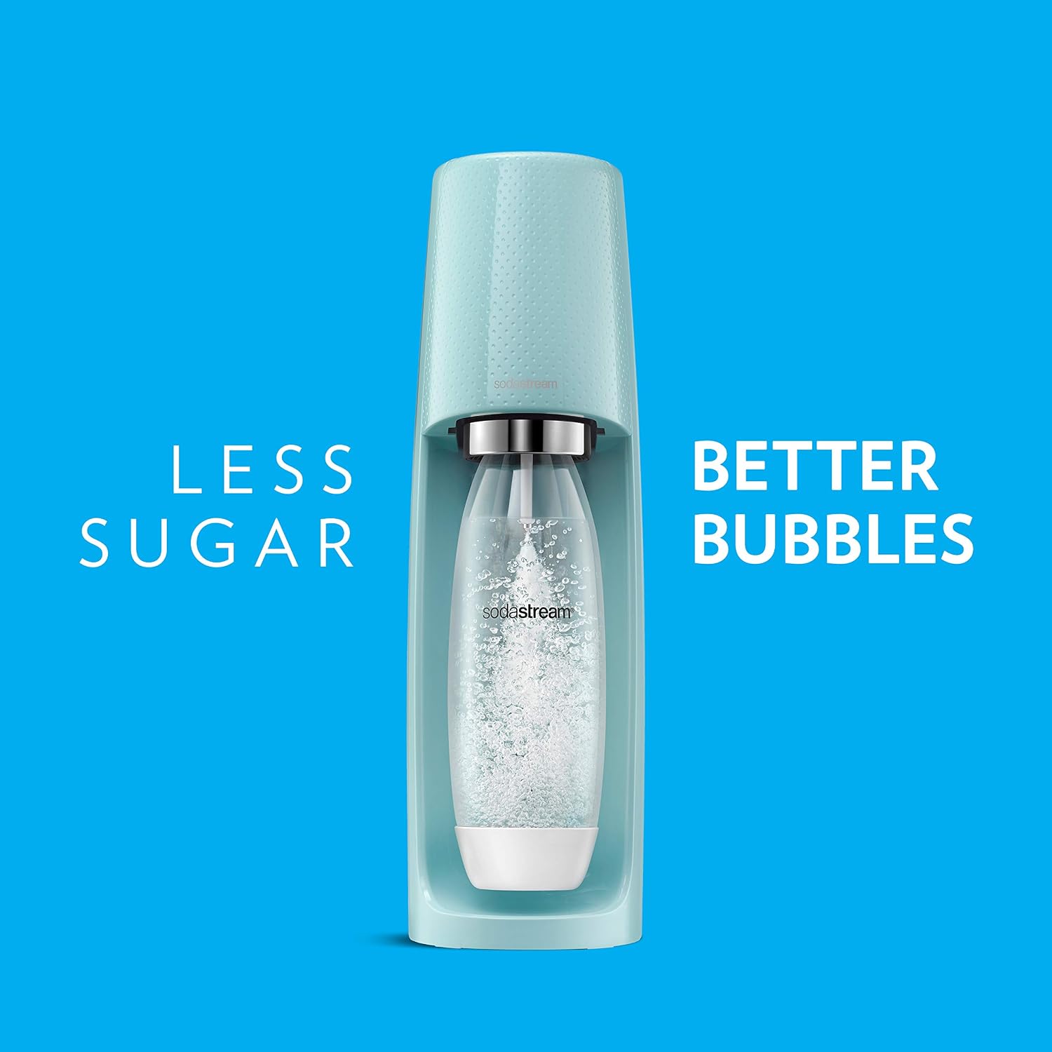 SodaStream Fizzi Sparkling Water Maker Bundle (Icy Blue), with CO2, BPA free Bottles, and 0 Calorie Fruit Drops Flavors