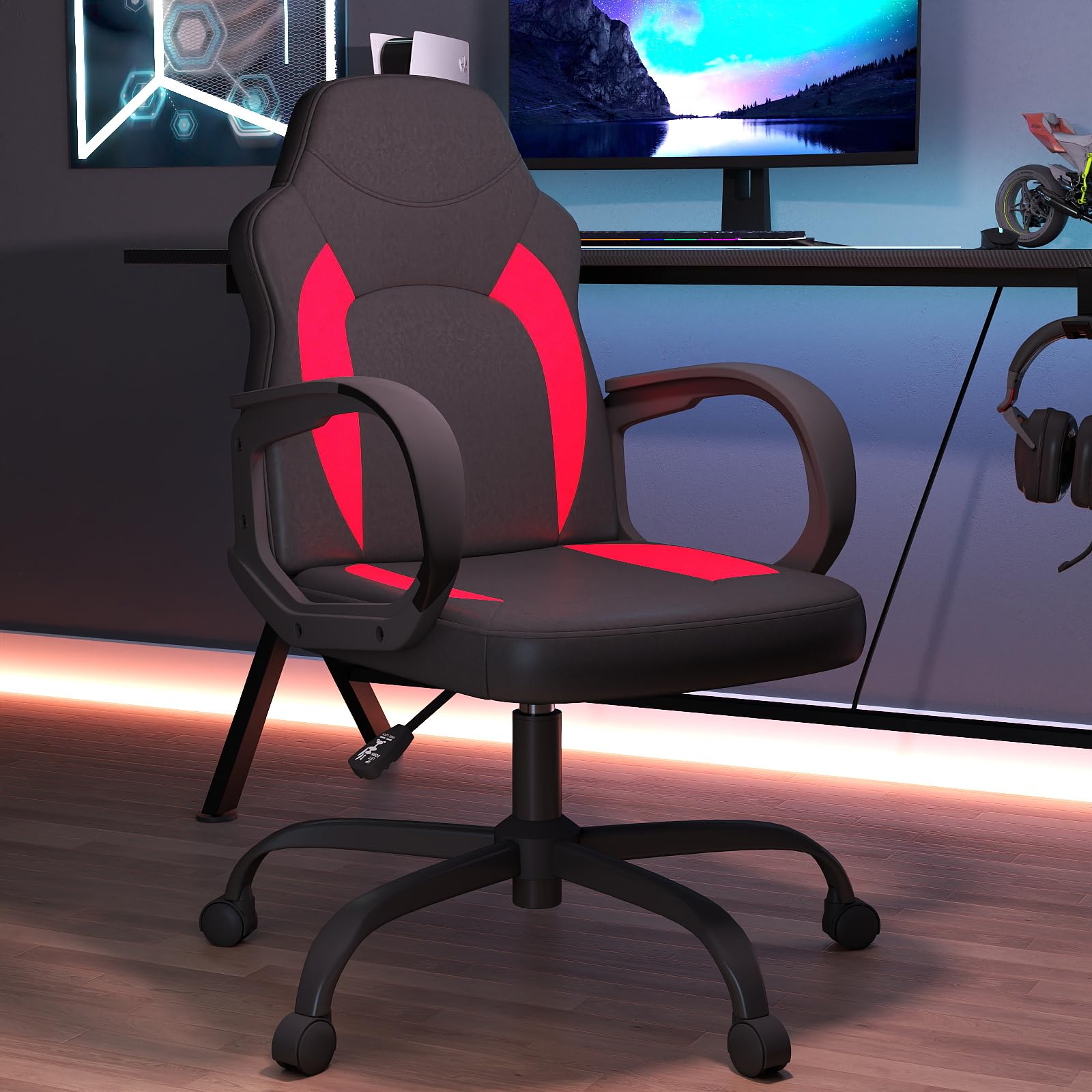 AnyGod Sedia Gaming, Sedia Da Computer Ergonomica Con Supporto Lombare, Altezza Regolabile, Ruote Girevoli, Adatta Per Casa, Ufficio, Adulti, Adolescenti, Bambini E Giocatori, Rossa