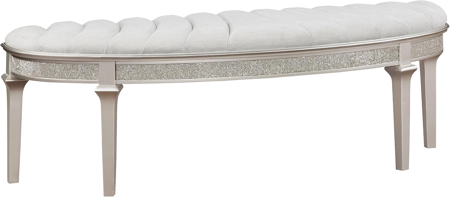 Coaster Home Furnishings - Evangeline - Upholstered Bench with Channeled Tufting, Faux Diamond Trim, and Oak Wood Finish - Modern Classic - Bedroom and Entryway - Silver Oak - 223396