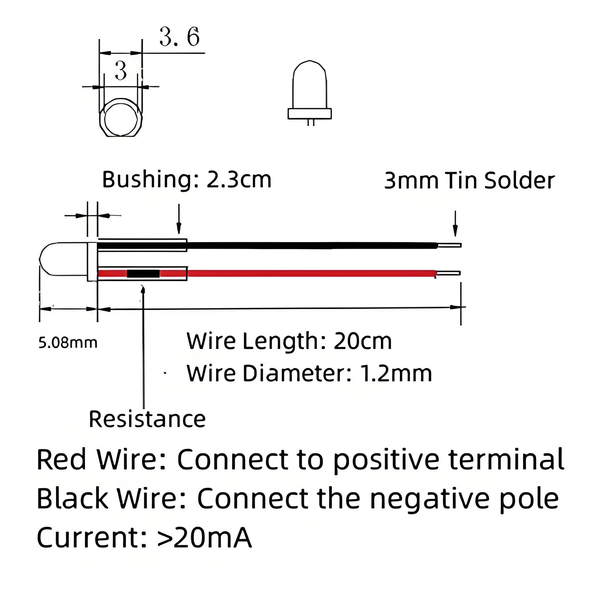 Fafeicy 50 Pezzi Diodi LED Cablato Emissione 5-12V 3mm 0.06W Luminosa Testa Tonda Luce Bianca Calda