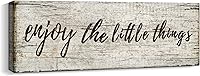 Loomarte 'Enjoy the Little Things' Rustic Framed Canvas Wall Art - 6x17 Inch Quotes Sign for Living Room Bedroom Office Home Decor