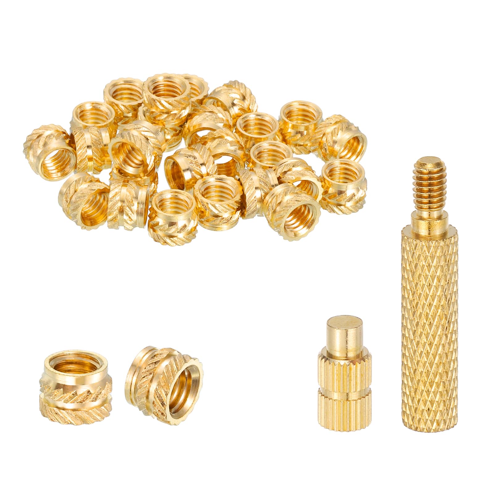 sourcing map 40 Pcs Threaded Inserts with Soldering Iron Tip Press Tool, M5 x 5mm H x 7mm OD Brass Metric Knurled Nuts Heat Set Inserts Embedment Nut for 3D Printing Plastic Parts