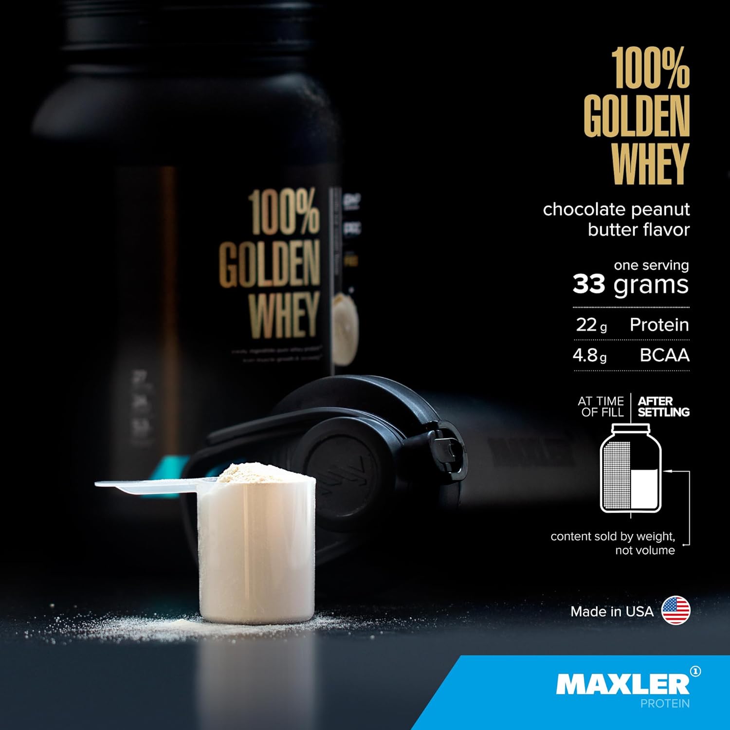 Maxler 100% Golden Whey Protein - 22g of Protein per Serving - Whey Protein Powder for Pre Post Workout - Fast-Absorbing Whey Concentrate, Isolate & Hydrolysate Blend - Chocolate Peanut Butter 5 lb