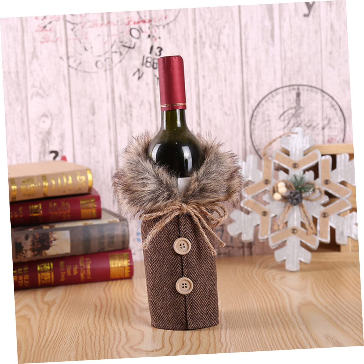 Mikinona 2 Pièces Housse de Bouteille Vin Noël Toile de Jute avec Nœud Couverture Décorative pour Fête et Ambiance Festive