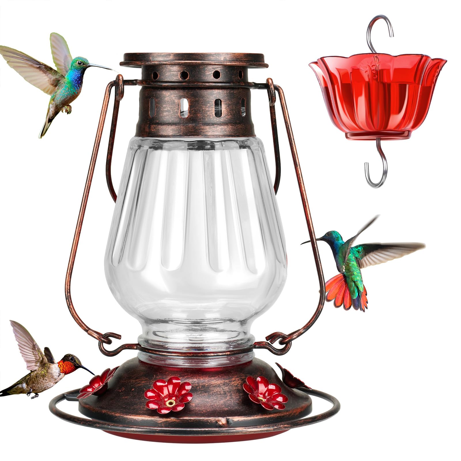Kingsyard Vintage Lantern Glass Hummingbird Feeder