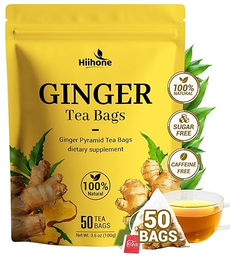 Té de hierbas de raíz de jengibre, sin cafeína, 50 bolsas de té