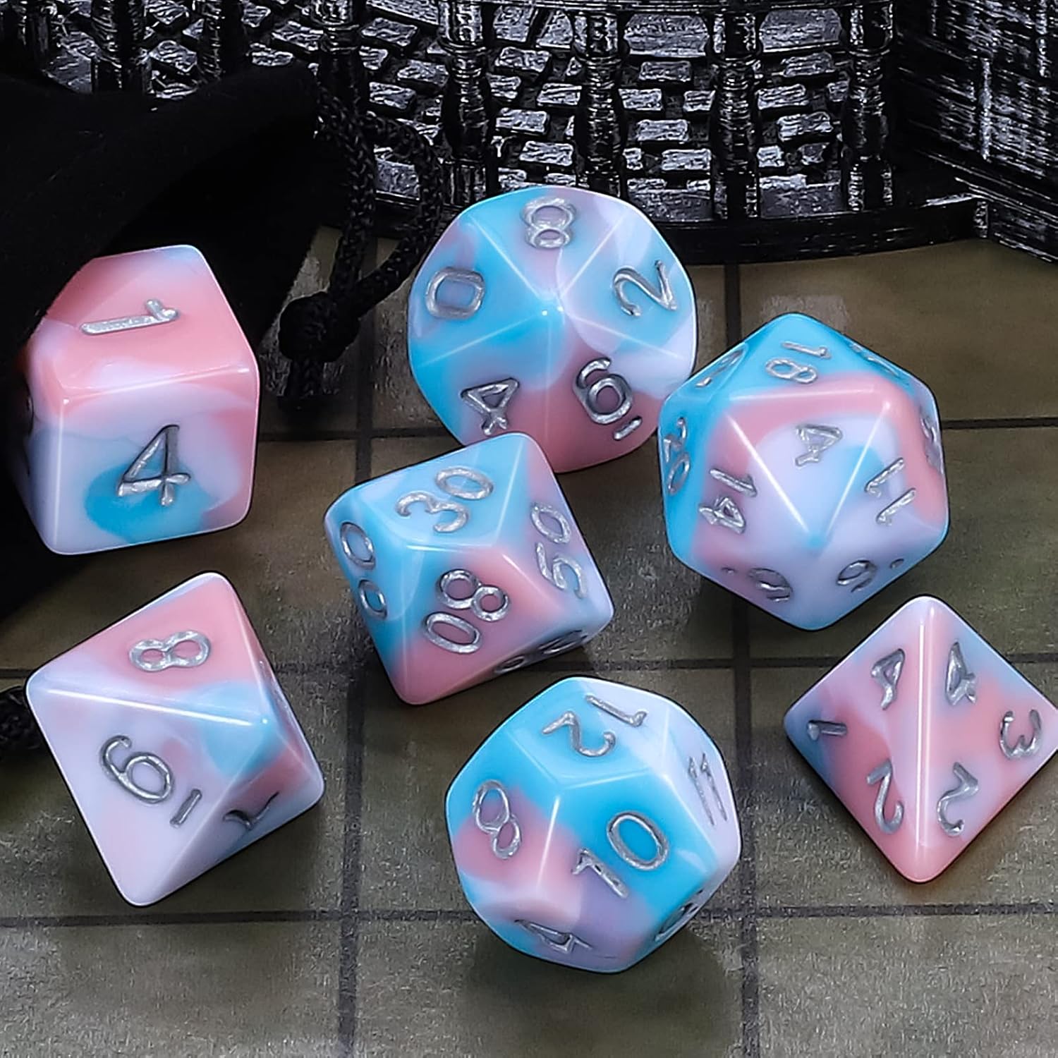 CiaraQ DND Polyhedral Dice Set for Dungeons and Dragons RPG MTG Role Playing Table Games-with 1 Dice Pouch (Blue+Pink+White)