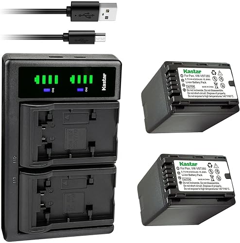 Kastar Paquete de 2 baterías VW-VBT380 y cargador USB LTD2 compatible con Panasonic HC-V270GK HC-V360M HC-V360MS HC-V380 HC-V380K HC-V380GK HC-V480M