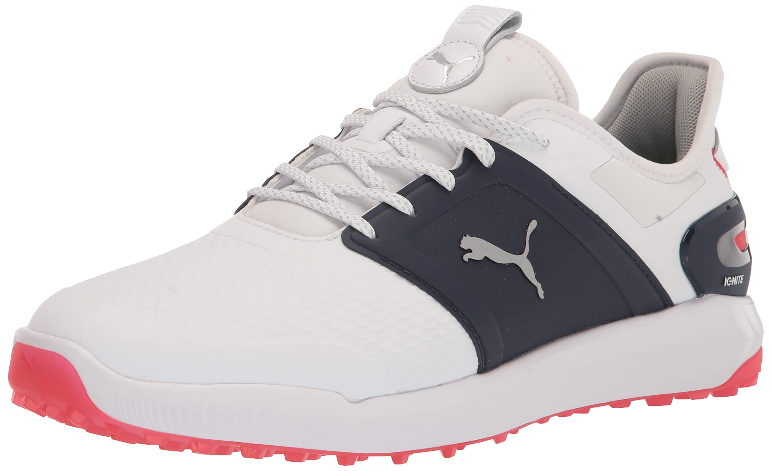 Puma Golf Men's Ignite Elevate Golf Shoe, Puma White/Puma Silver/Puma Navy, 7