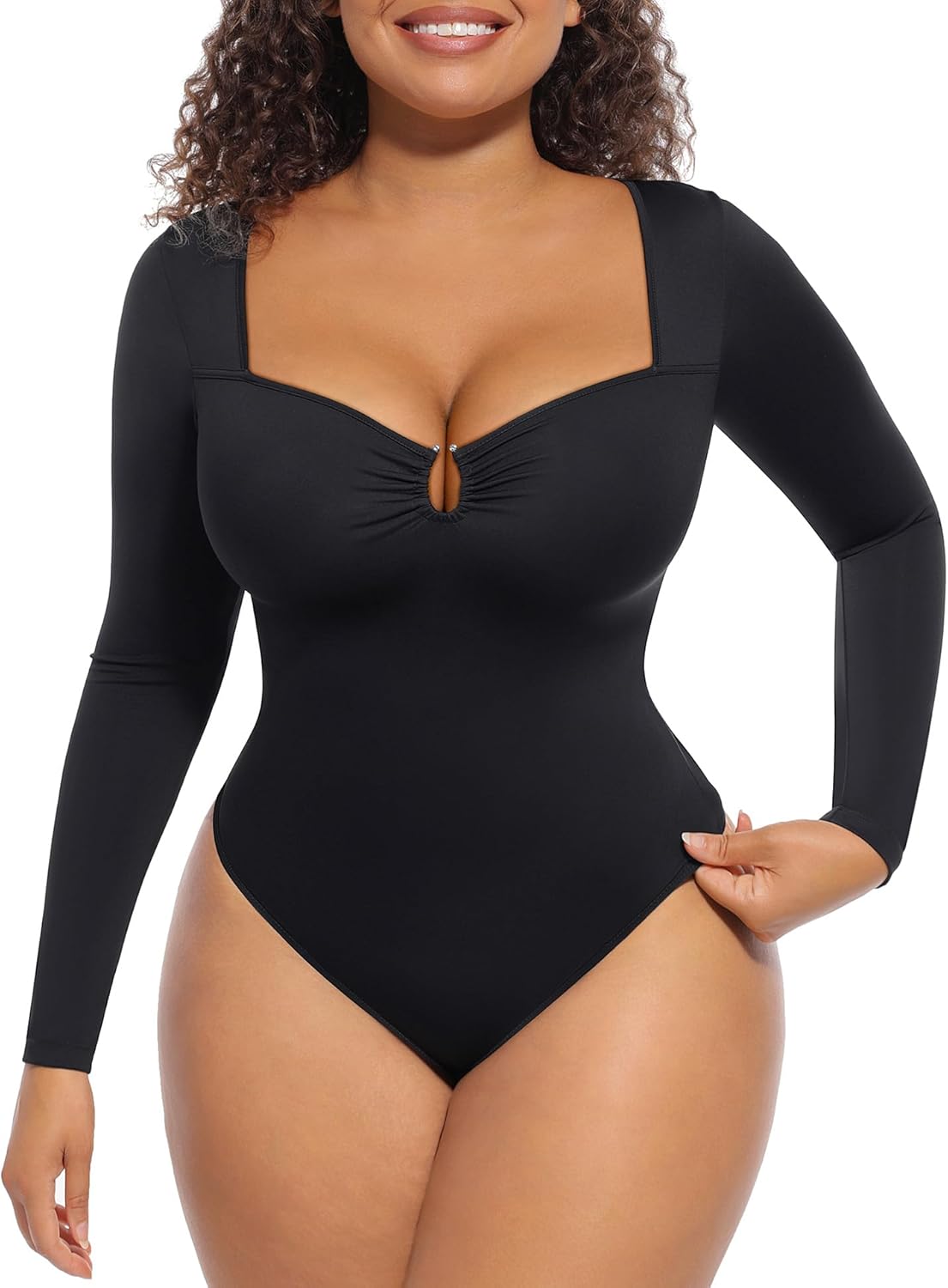 FeelinGirl Shapewear Bodysuit for Women Long Sleeve Tummy Control Body Suits Seamless Thong Body Shaper