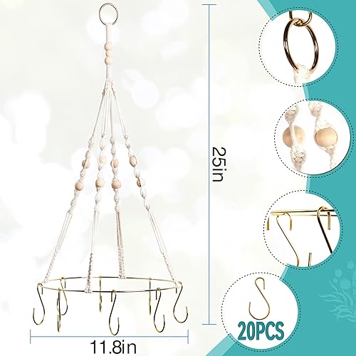 Miniatura 4 de Estante de secado de hierbas con ganchos de secado de hierbas doradas, estante colgante con bolas de madera, color dorado