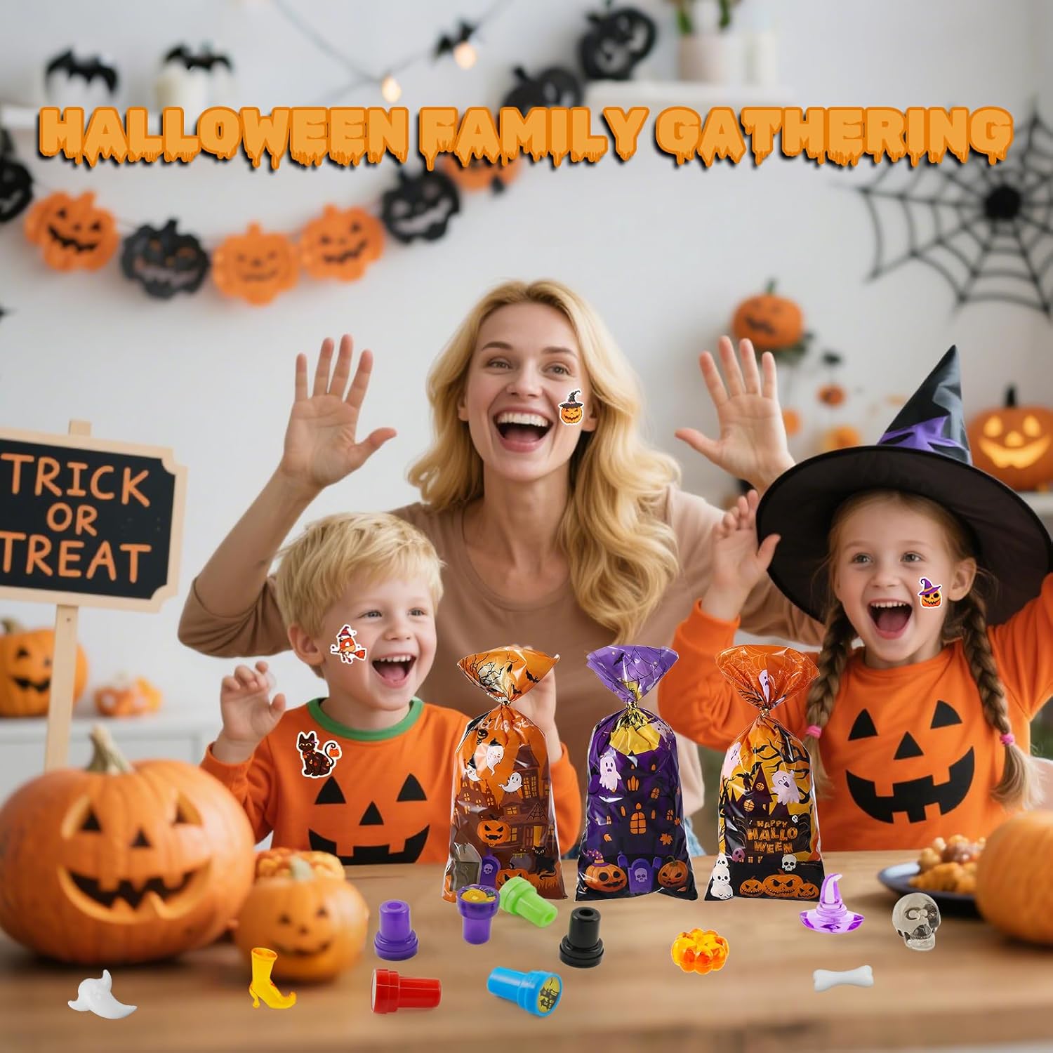 Hiawbon 40 Pack Assorted Halloween Stationery Set 360PCS Halloween Themed Stationery Bulk, Goodie Bag Stuffers Fillers Including Pencils Erasers Stamper Stickers Bracelet for Gifts