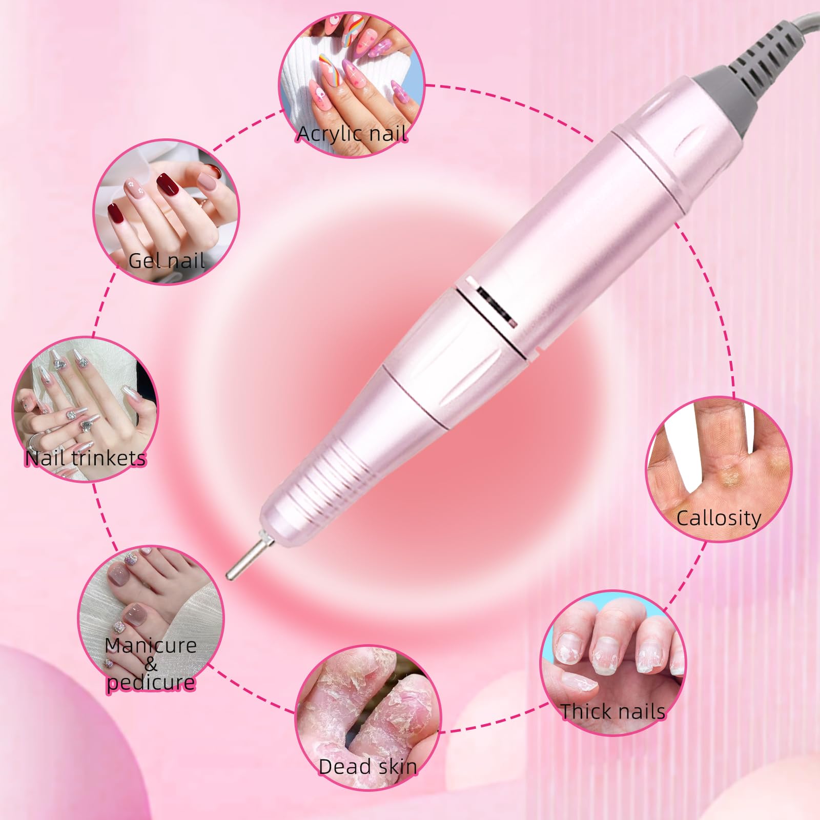 Fresa per Unghie, Motore per Manicure e Pedicure, Lima Elettrica Corpo Macchina senza Punte, per Nail Art (rosa)