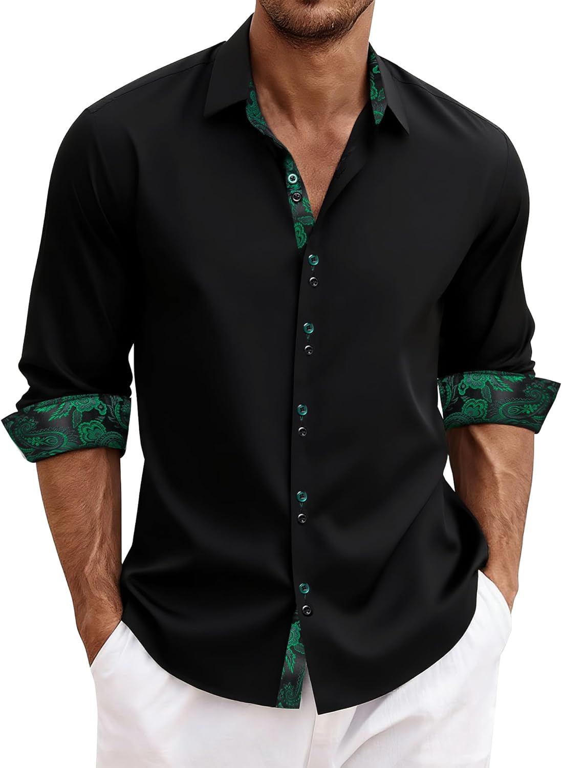 DiBanGu Men's Dress Shirt Long Sleeve Casual Button Down Shirts Regular Fit Inner Contrast Shirt for Business Party