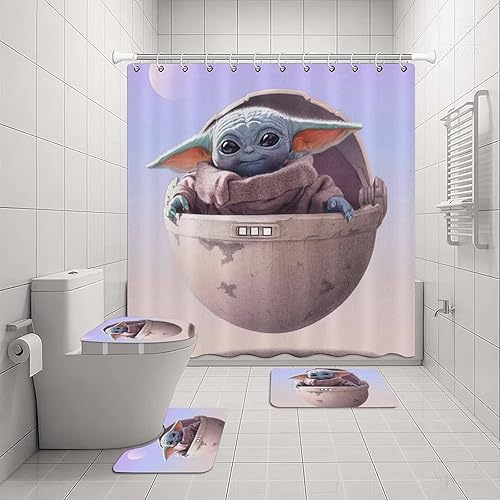 Miniatura 2 de Cxassev Juego de 4 cortinas de ducha con tapete para el suelo, tapete en forma de U, tapete para tapa de inodoro y cortina de ducha para decoración