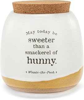 DEMDACO Pooh Classic Yellow Bear Everyday Collection May Today Be Sweeter Than Smackerel Of Hunny Pooh Classic Yellow Bear 4.5 x 3.5 Stoneware with Cork Lid Cookie Storage Jar Canister