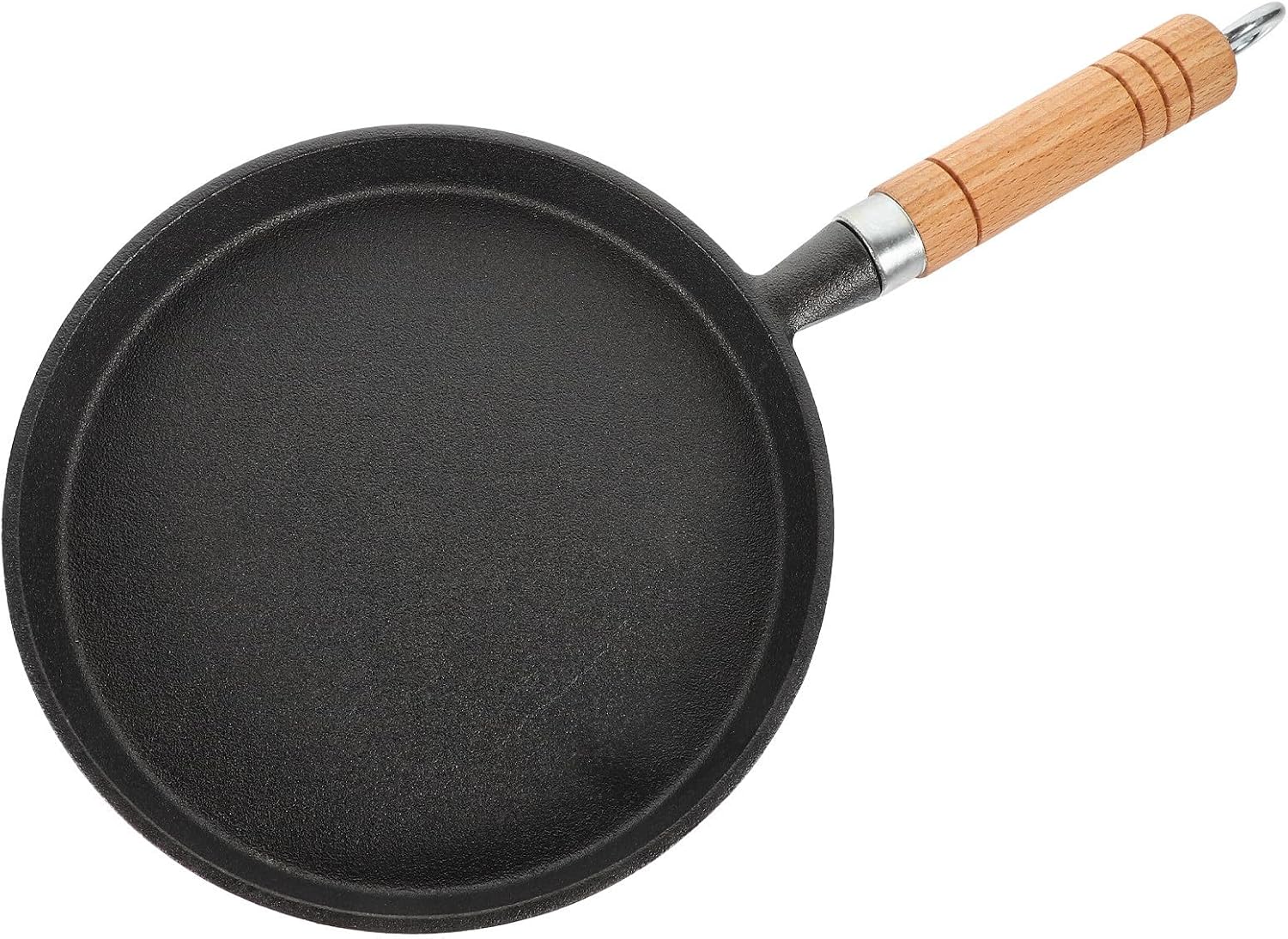 Nonstick Iron Frying Pan with Wood Handle Easy to Clean Small Egg Frying Pan for Cooking at Home for Stove Top and Steak Cooking