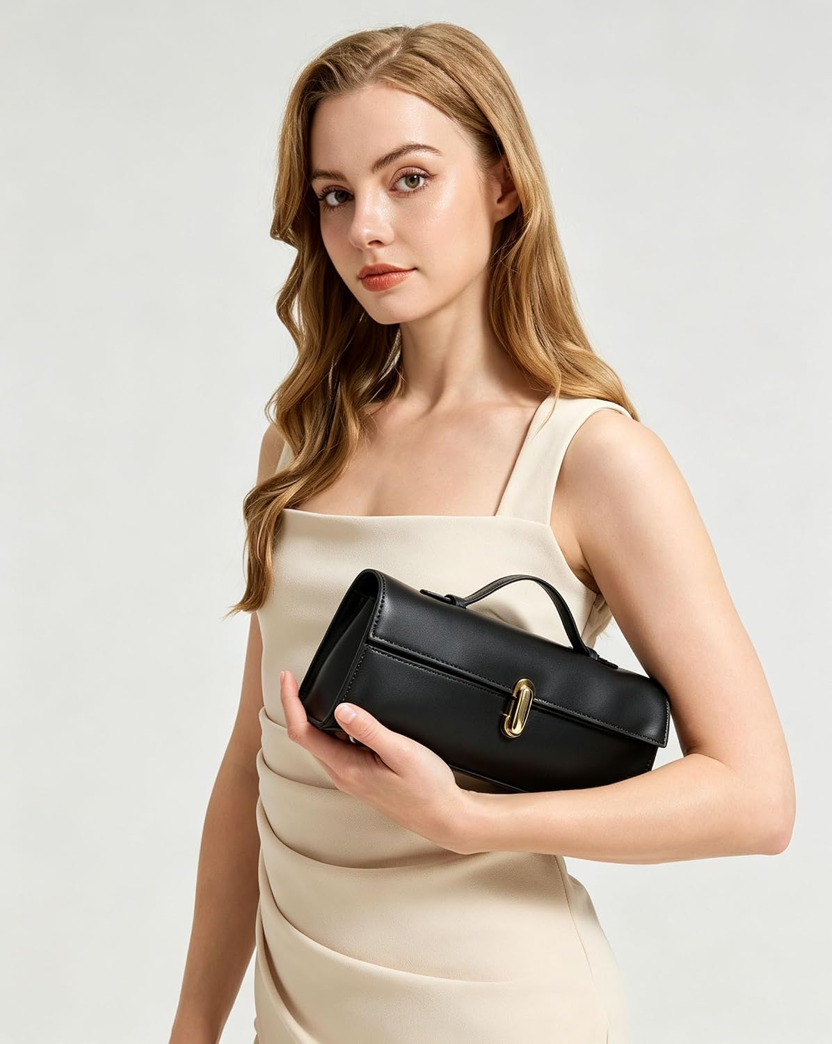 Women Evening Clutch Handbag Satchel Top Handle Purse | PU Vegan Leather, Hand Carry, Formal, Dressy, Twist Lock, Vintage, Elegant, Trendy, Non Strap, for Cocktail, Party, Wedding
