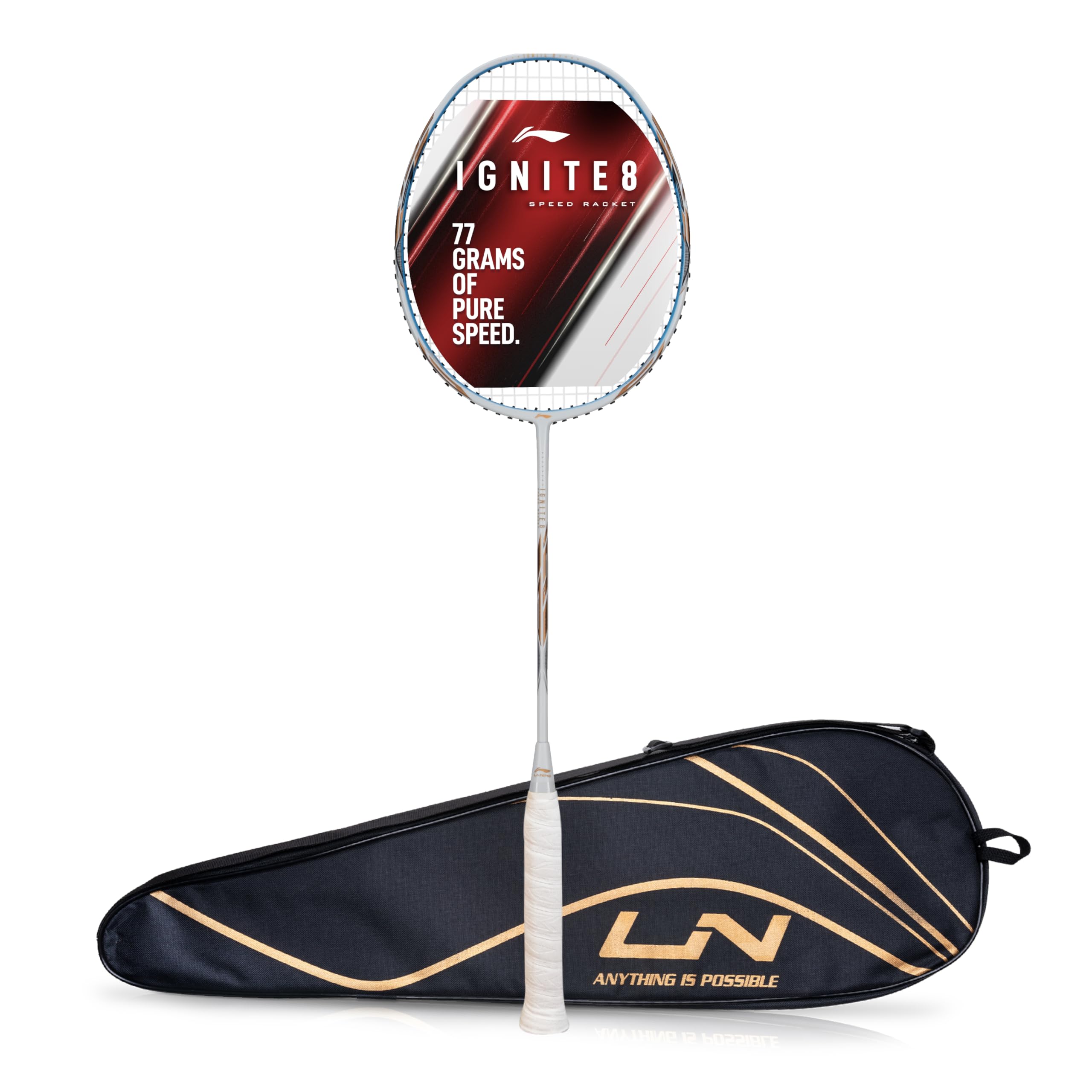 Li-Ning Ignite 8 Japanese Carbon Graphite Unstrung Badminton Racket with Full Cover (Pearl White/Blue, 77 Grams) (B00AEM92AS) Amazon Price History, Amazon Price Tracker