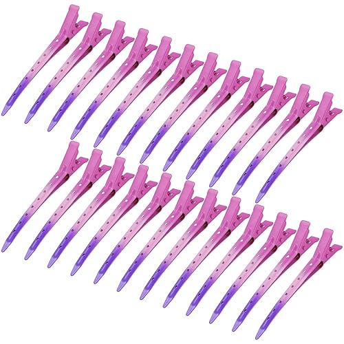 Bantoye - Paquete de 24 pinzas de pato, 3.35 pulgadas de metal inoxidable con agujeros para peinar el cabello, coloración del cabello, rojo rosa