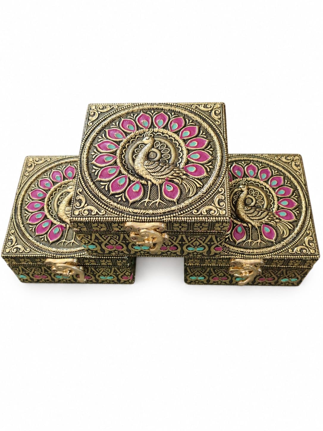 Nani Puja Peti Set of 3 Pcs | Decorative Pooja Storage Box for Religious Items | Compact Temple Accessories Organizer for Home, Mandir & Festivals-image-0
