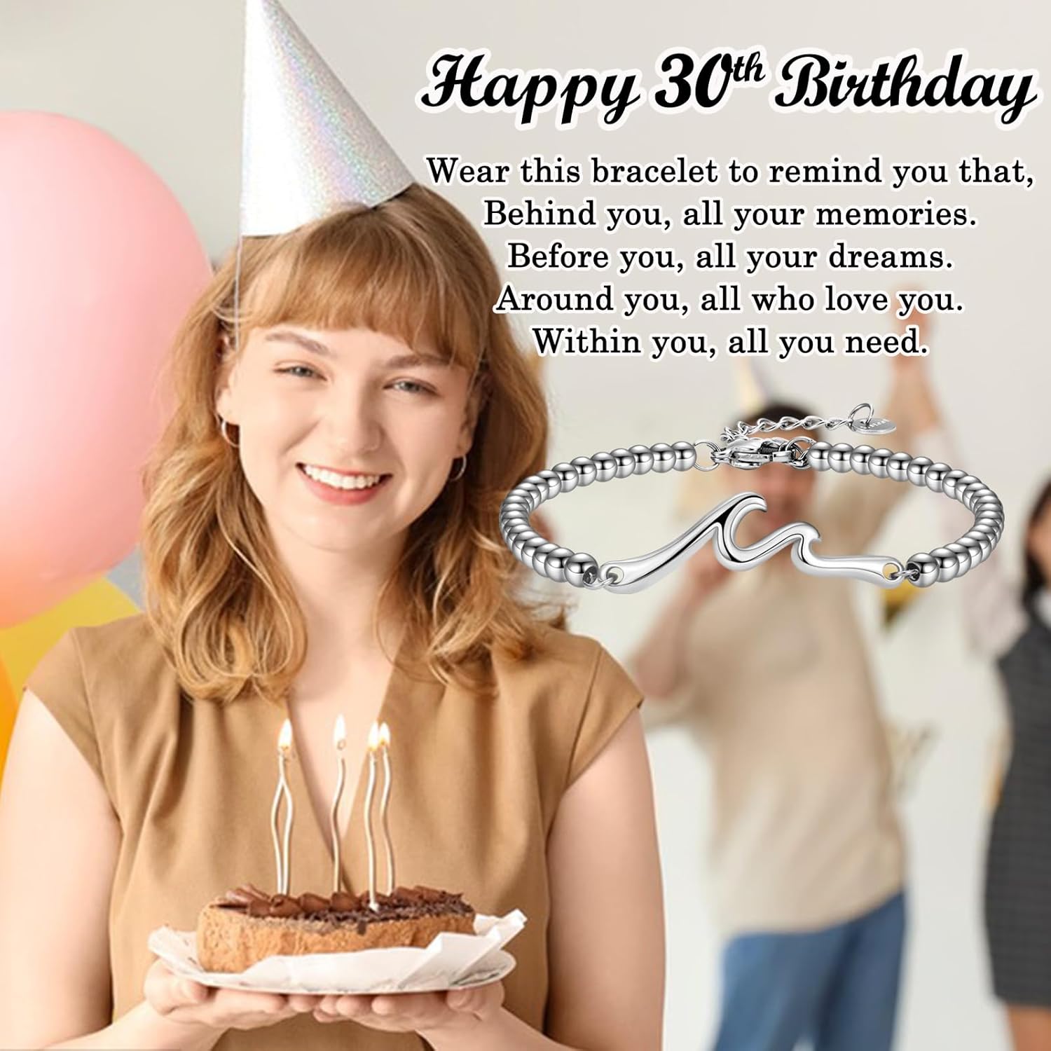 Birthday Gifts for Women Her, Cool Wave Bracelet Gifts for 30th-80th Birthday Woman Mom Wife Grandma Daughter Best Friend with Happy Birthday Card - Image 6