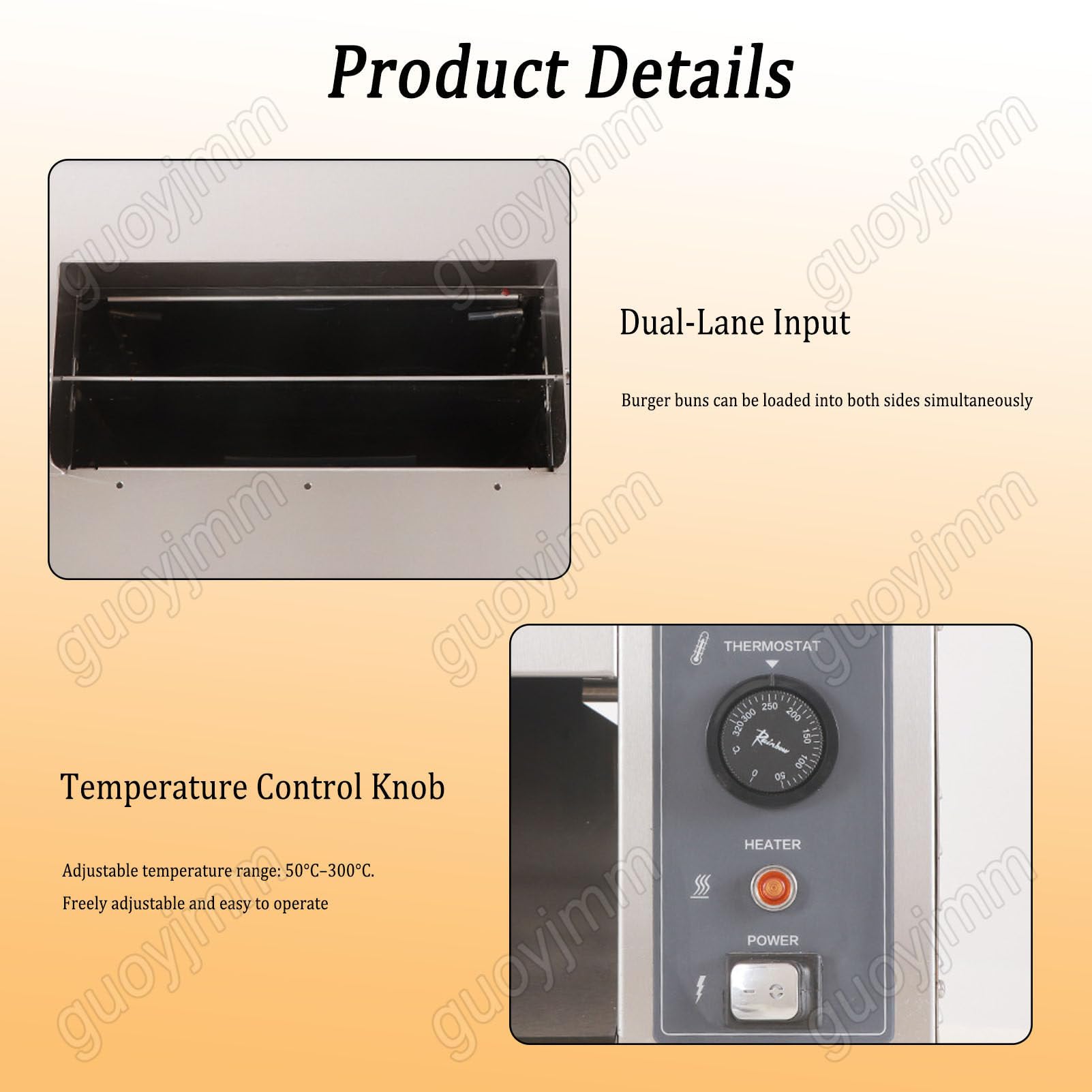 Máquina Comercial para Hornear Pan de Hamburguesa de 2000 W, Máquina Eléctrica de Cadena para Hornear Pan Tostado/Bollos/Pan, Temperatura y Grosor Ajustables