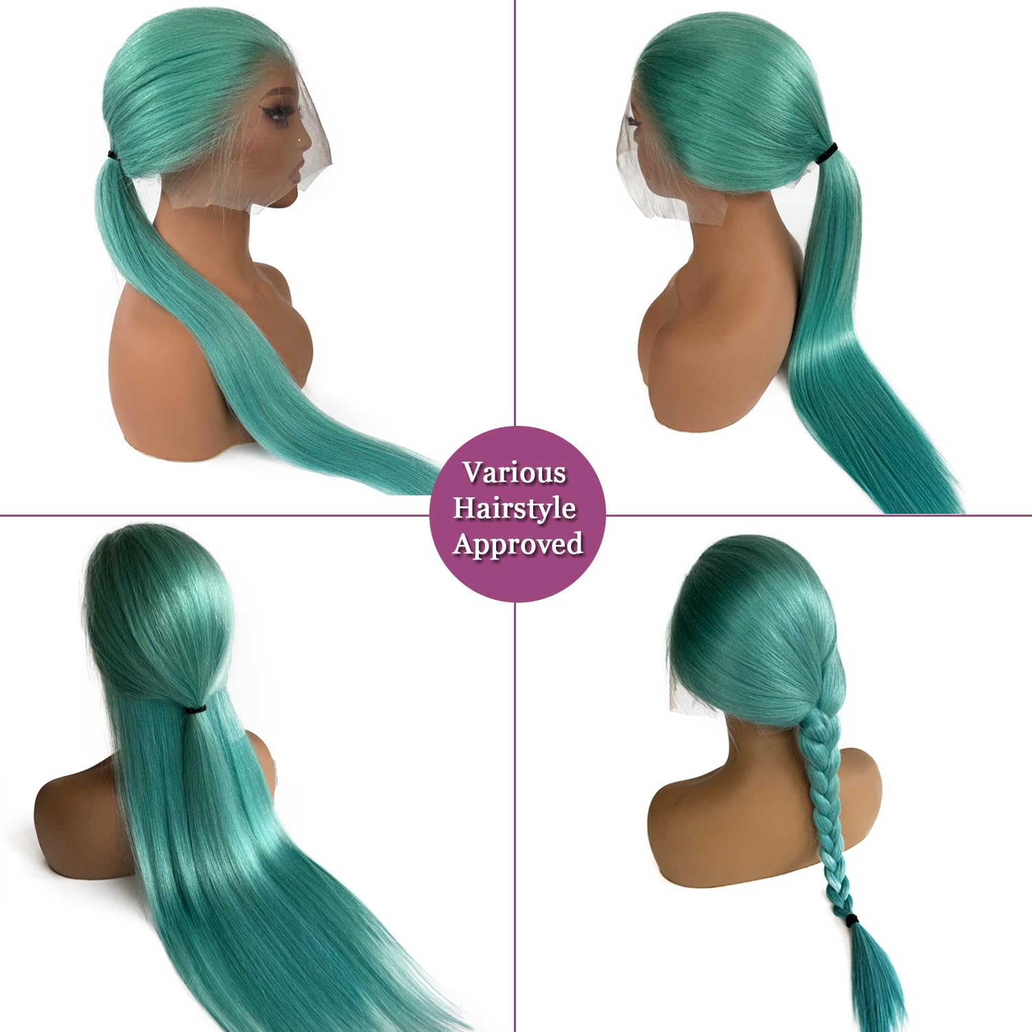 Ubetta Glueless Transparent 13x6 Lace Front Wigs Human Hair Pre Plucked 18 Inch Colored Aquea Blue Wig Human Hair 180% Density HD Straight Lace Front Wigs for Women